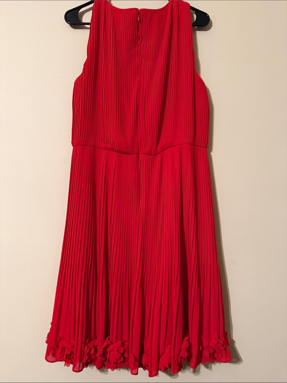 Alex Marie Red Pleated Midi Dress with Floral Trim - Picture 6 of 7